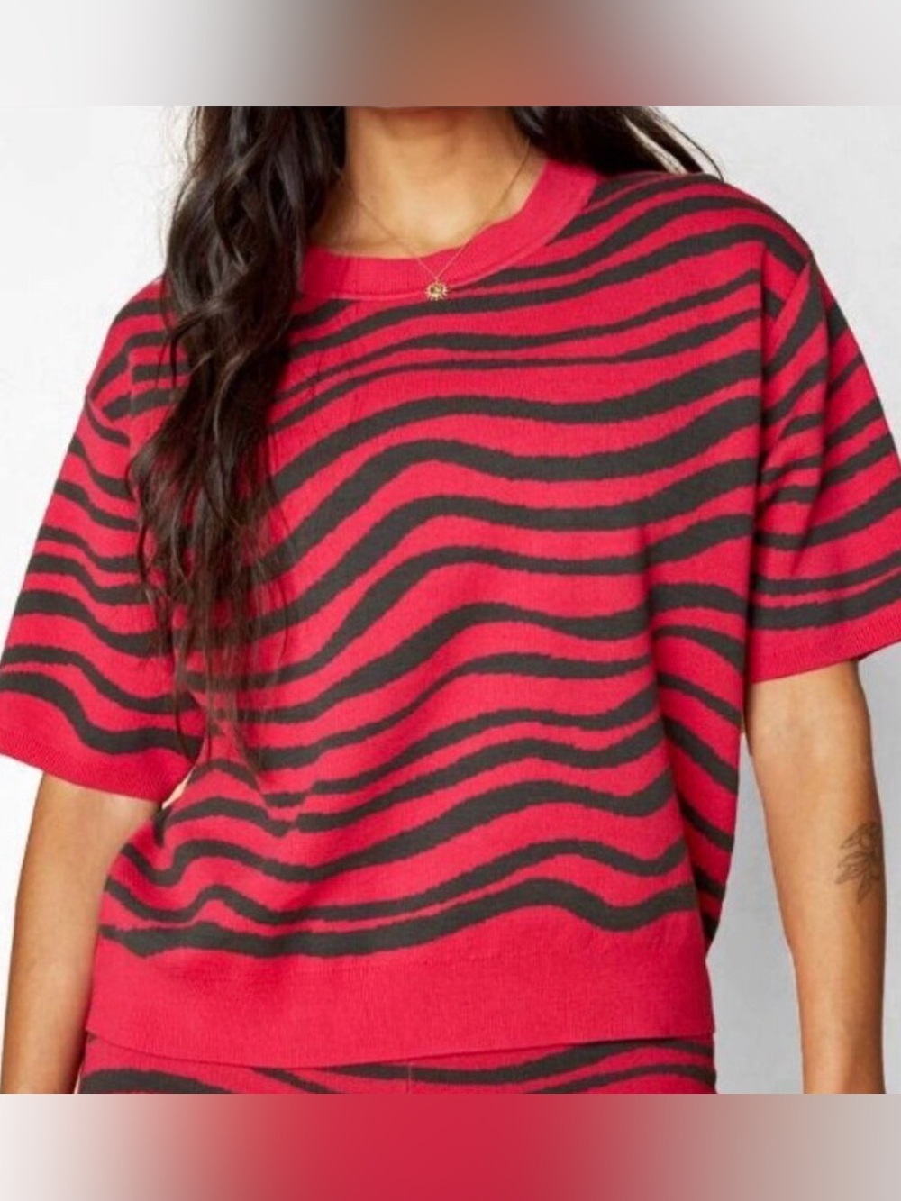 Back Beat Co Anthropologie Organic Cotton Red Black Stripe Knit Sweater XS/S